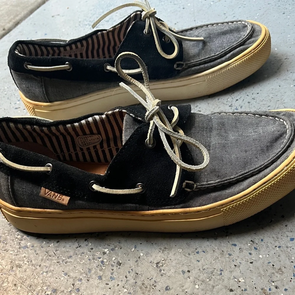 Vans Boat Deck Dock Black Suede Grey Canvas Upper Shoes 10